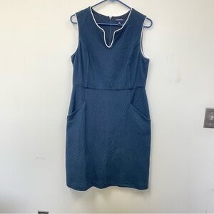 Lands End Navy nautical white pipping trim Jacquard sleeveless dress 12